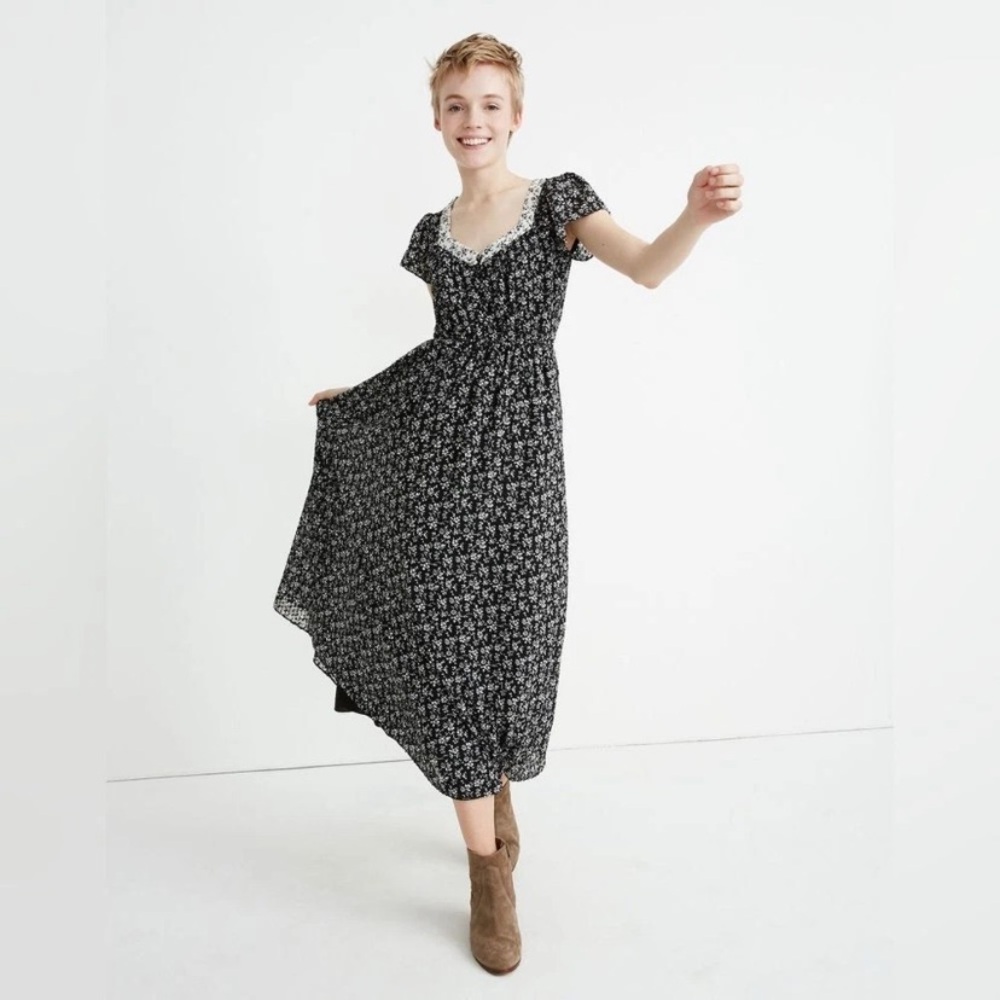 Madewell Print-Mix Sheer-Sleeve Dress in Branch Floral Women’s Midi Maxi Size 2